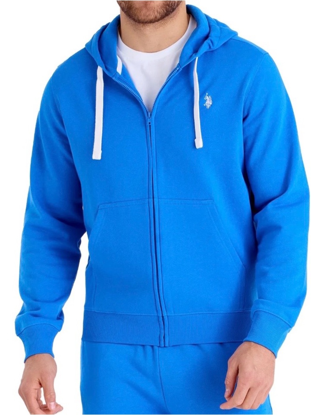 U.S. Polo Assn. Bright Blue Zip-Up Hoodie with White Drawstrings